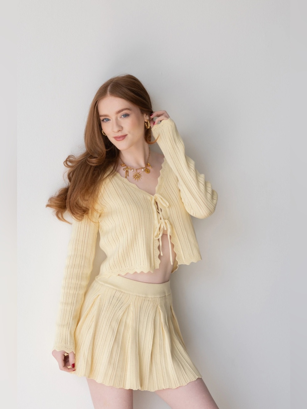 HIPPIE ROSE POINTELLE SKIRT AND CARDIGAN SWEATER SET